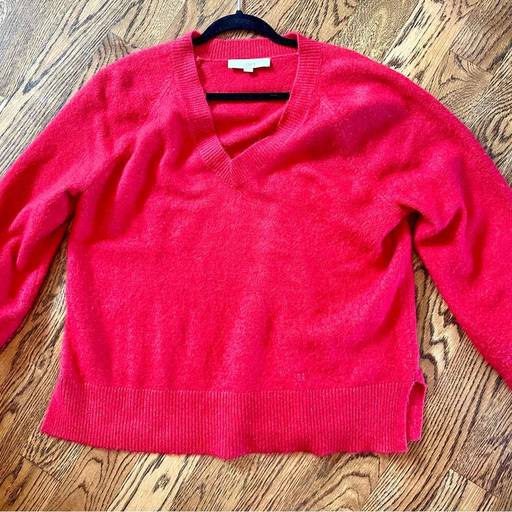 Loft red v neck sweater L